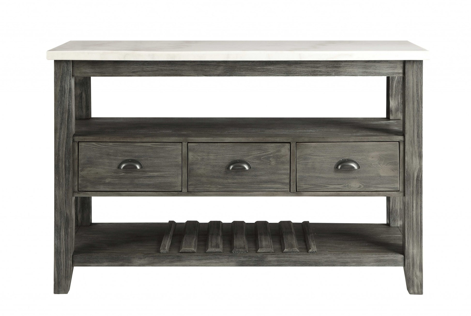18" X 54" X 36" White Marble Gray Oak Wood Server-2