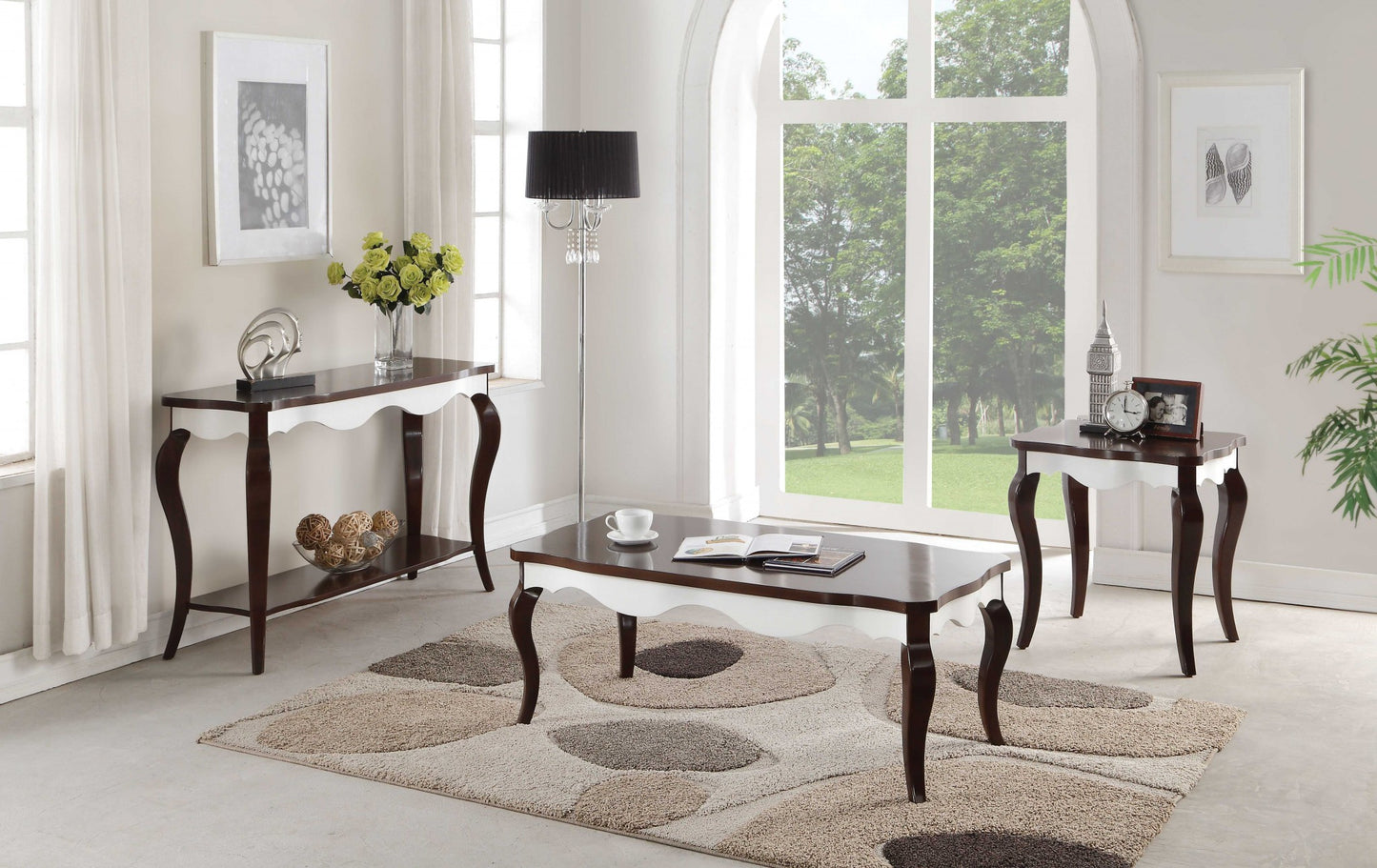 17" X 48" X 30" Walnut White Wood Sofa Table-1