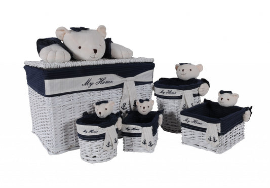 15.5" x 23.5" x 22" WhiteBlueRectangularBear Design Basket Set of 5-0