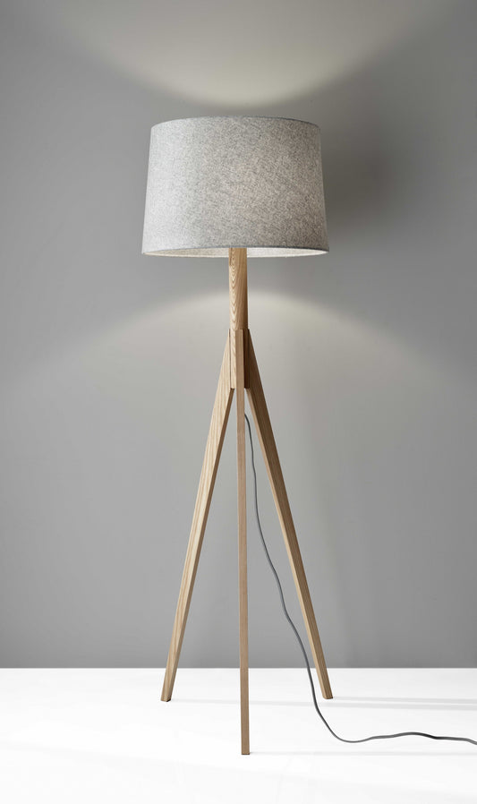 59" Solid Wood Tripod Floor Lamp With Gray Empire Shade-0
