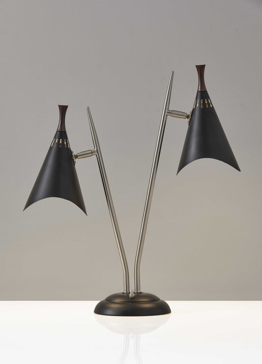 Matte Black Metal Two Light Desk Lamp Smart Outlet Compatible-0