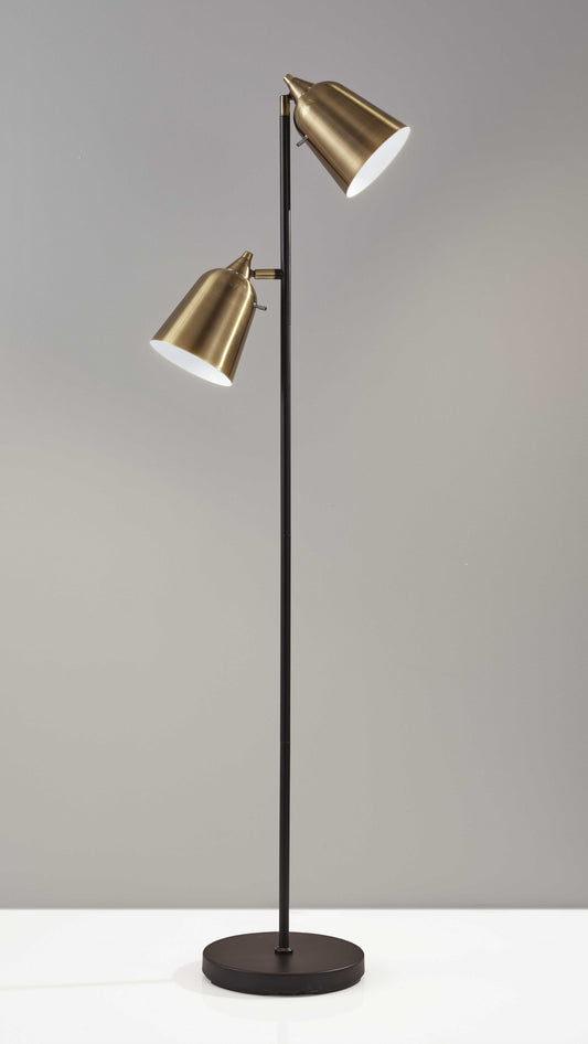 58" Black Two Light Novelty Floor Lamp With Brass Cone Shade-0