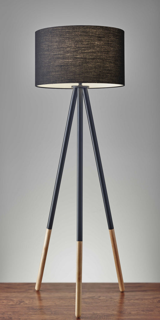 60" Black Tripod Floor Lamp With Black Drum Shade-0