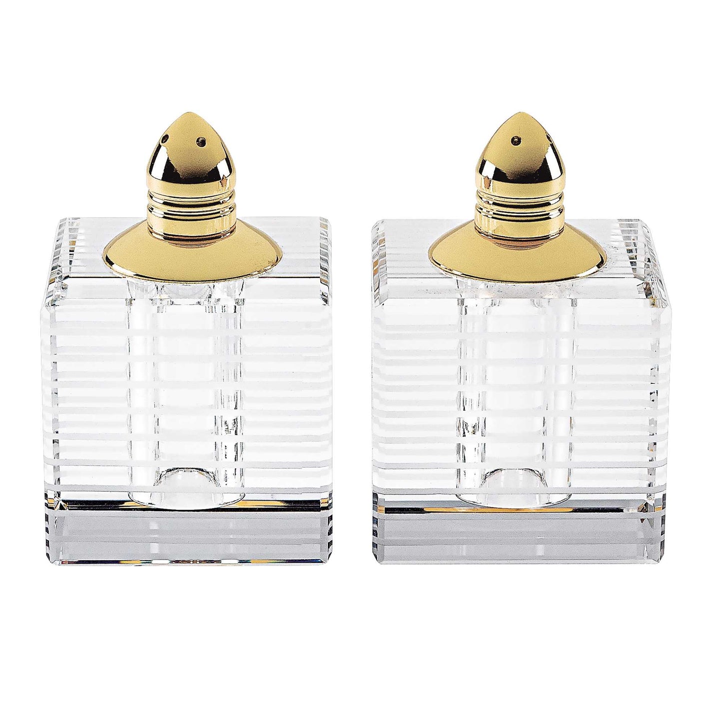Hand Made Crystal Gold Pair of Salt and Pepper Shakers-0