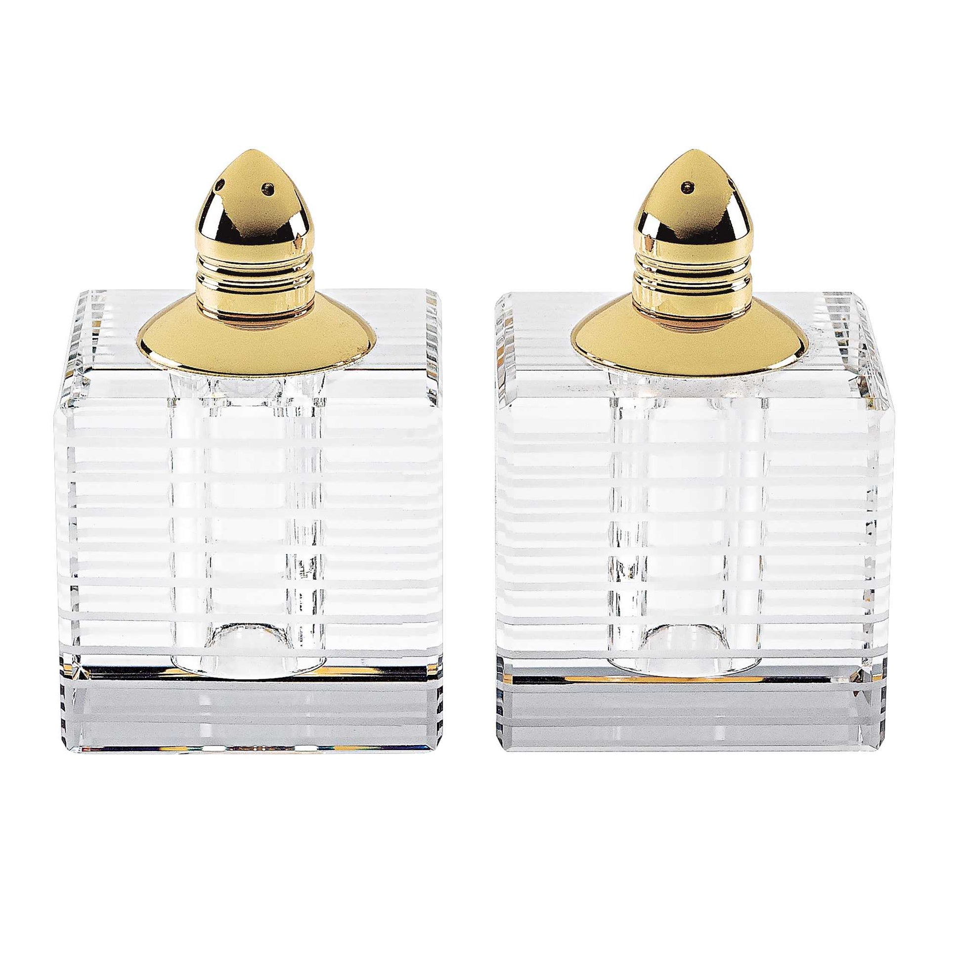 Hand Made Crystal Gold Pair of Salt and Pepper Shakers-0
