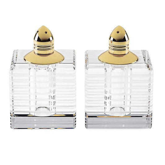 Hand Made Crystal Gold Pair of Salt and Pepper Shakers-0