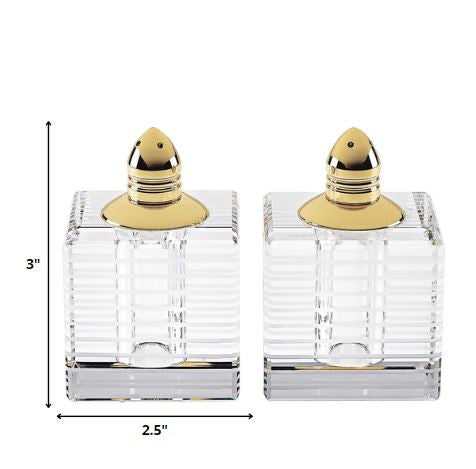 Hand Made Crystal Gold Pair of Salt and Pepper Shakers-1