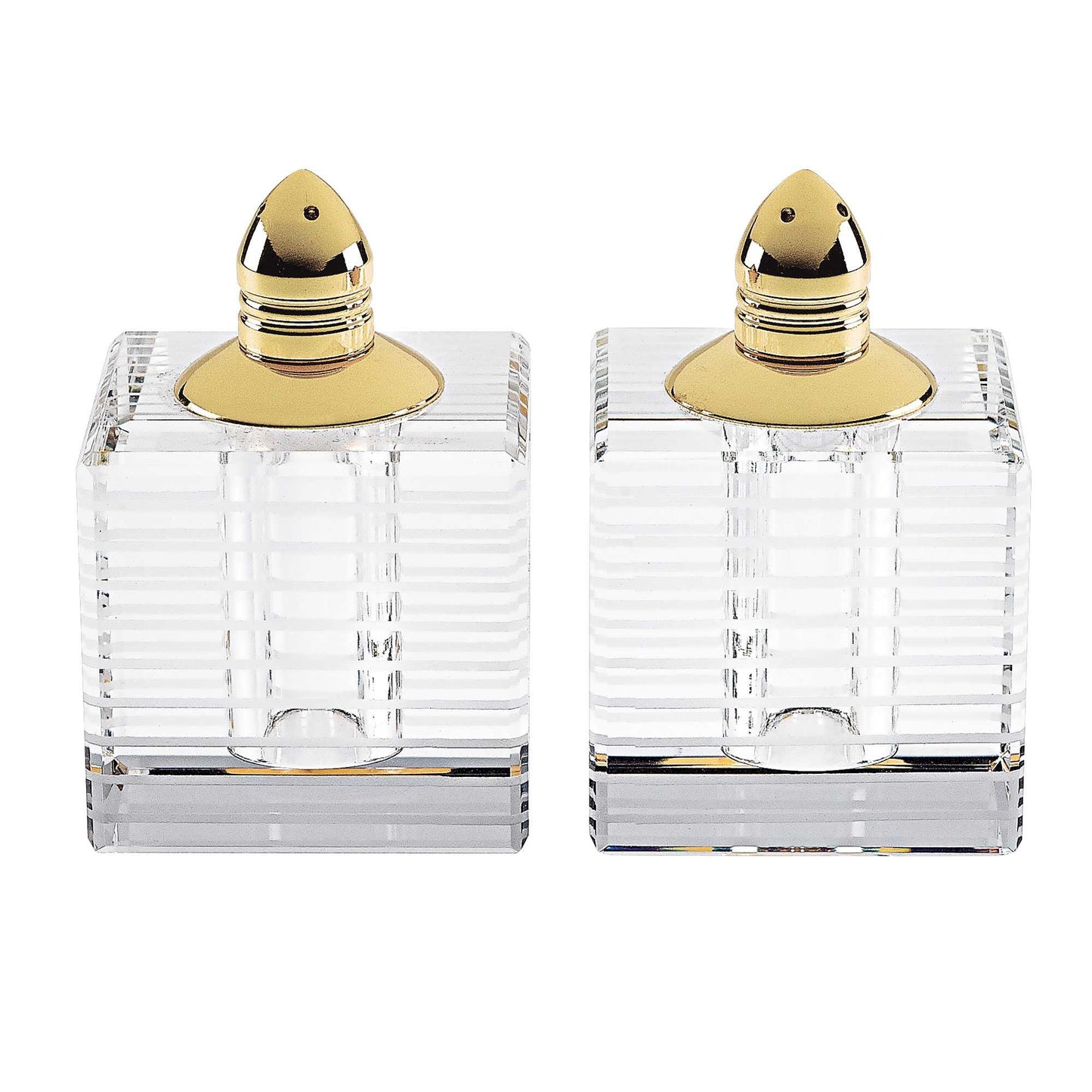 Hand Made Crystal Gold Pair of Salt and Pepper Shakers-2