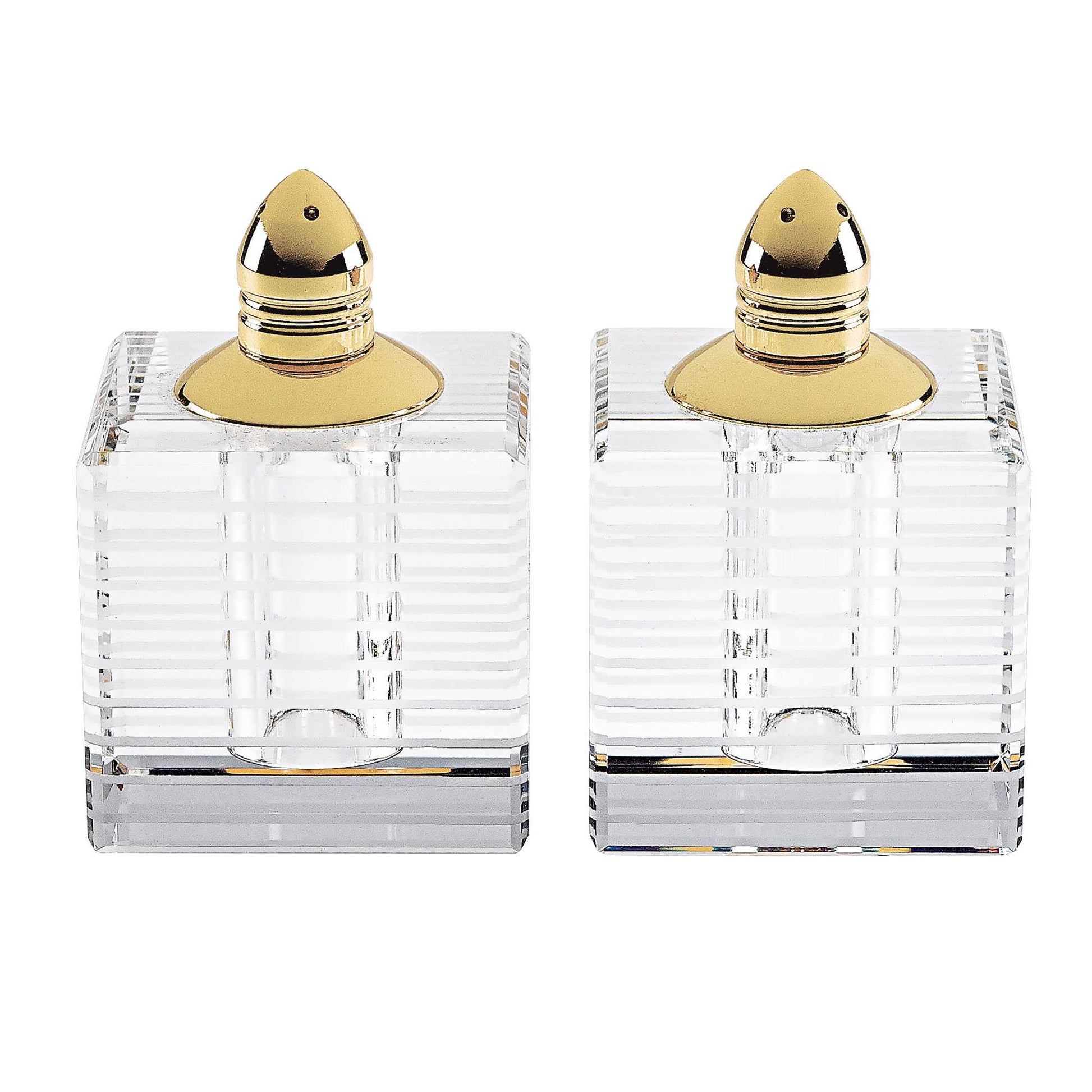 Hand Made Crystal Gold Pair of Salt and Pepper Shakers-2