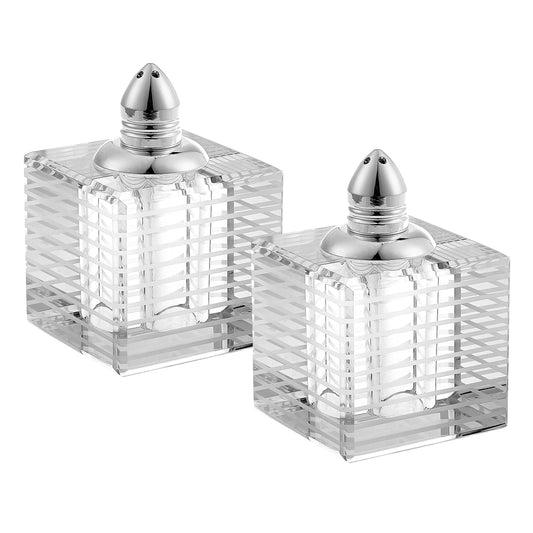 Hand Made Crystal Silver Pair of Salt and Pepper Shakers-0