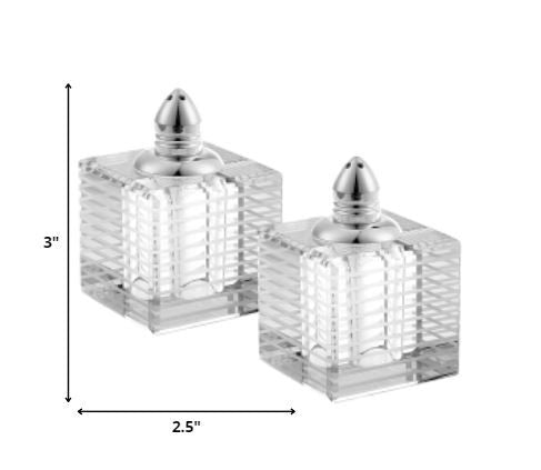 Hand Made Crystal Silver Pair of Salt and Pepper Shakers-1