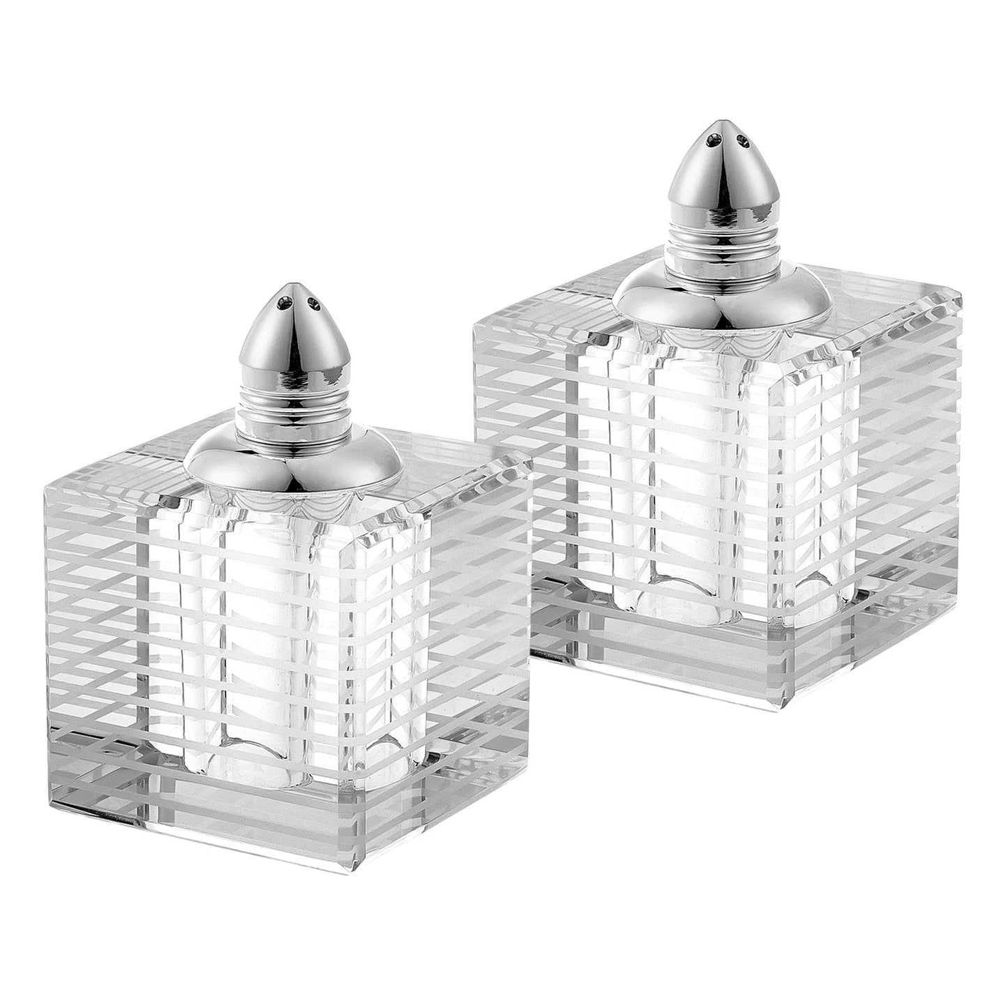 Hand Made Crystal Silver Pair of Salt and Pepper Shakers-2