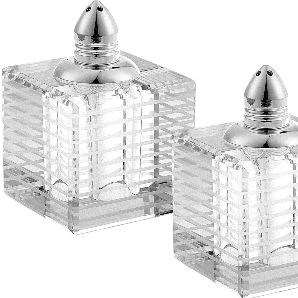 Hand Made Crystal Silver Pair of Salt and Pepper Shakers-3