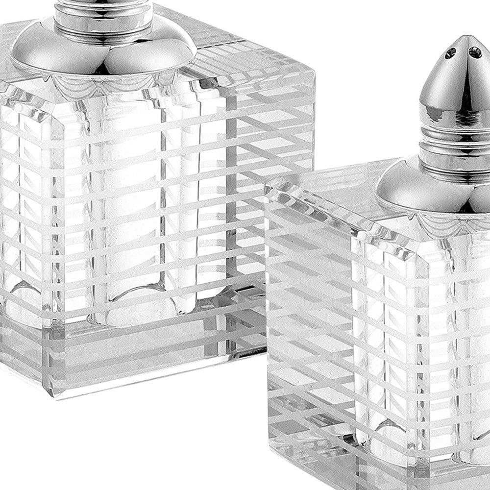 Hand Made Crystal Silver Pair of Salt and Pepper Shakers-4