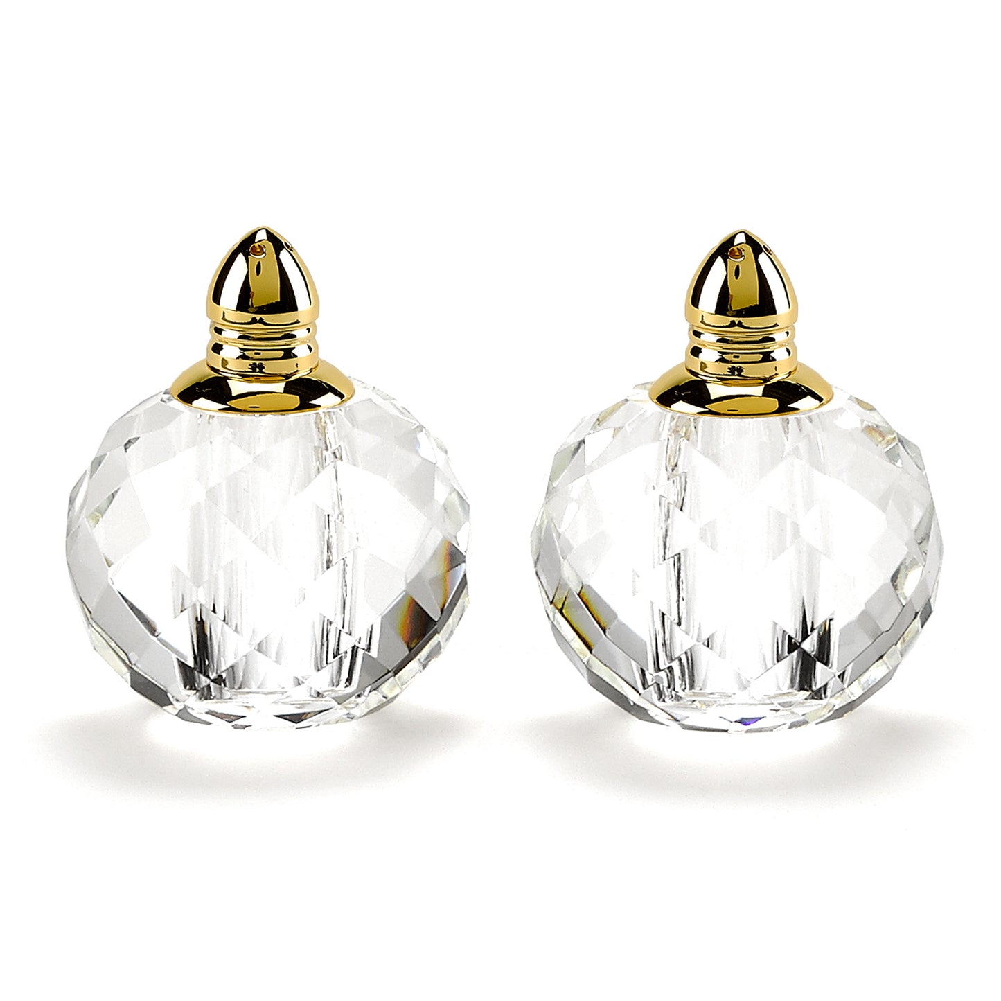 Handcrafted Optical Crystal and Gold Rounded Salt and Pepper Shakers-0