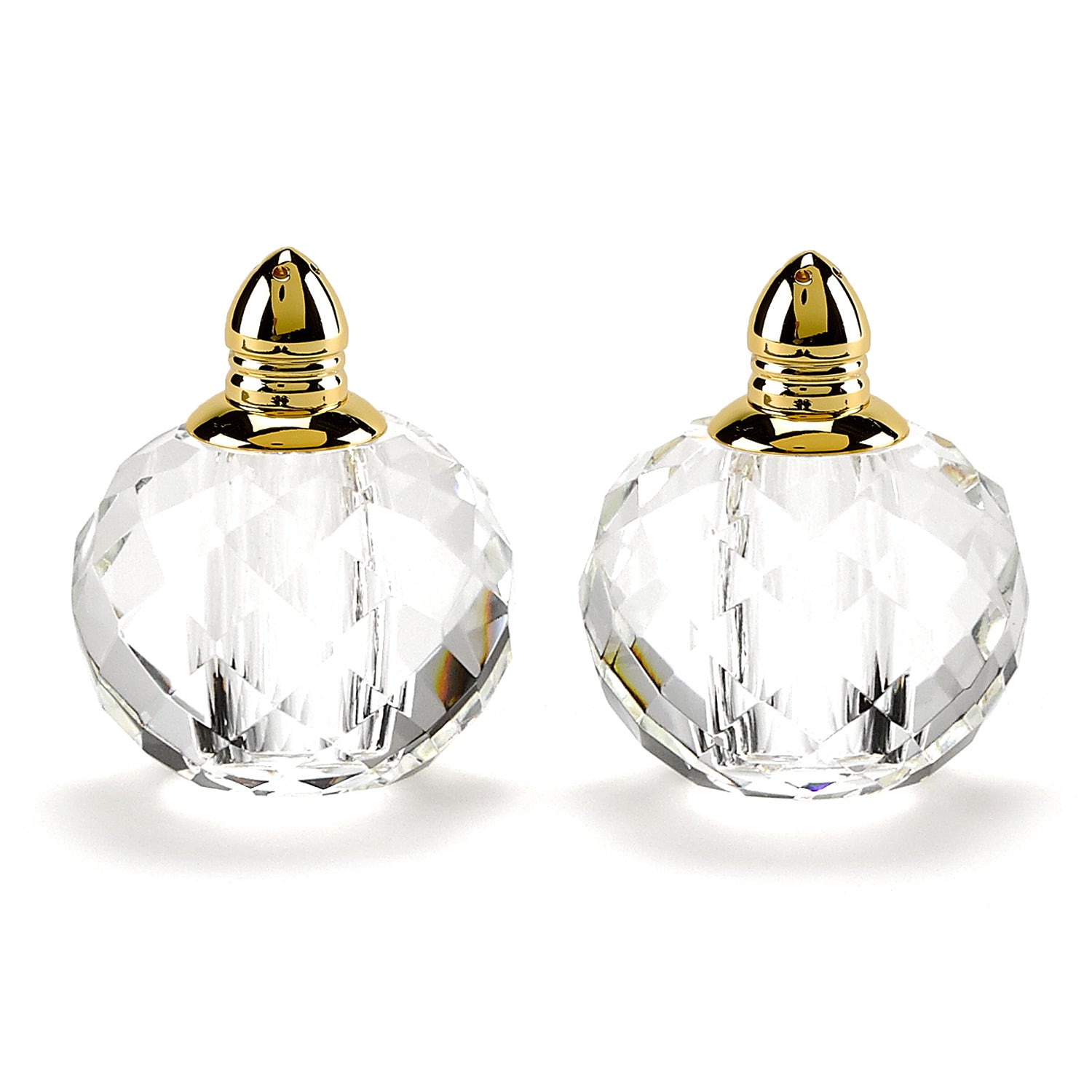 Handcrafted Optical Crystal and Gold Rounded Salt and Pepper Shakers-0