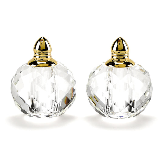 Handcrafted Optical Crystal and Gold Rounded Salt and Pepper Shakers-0