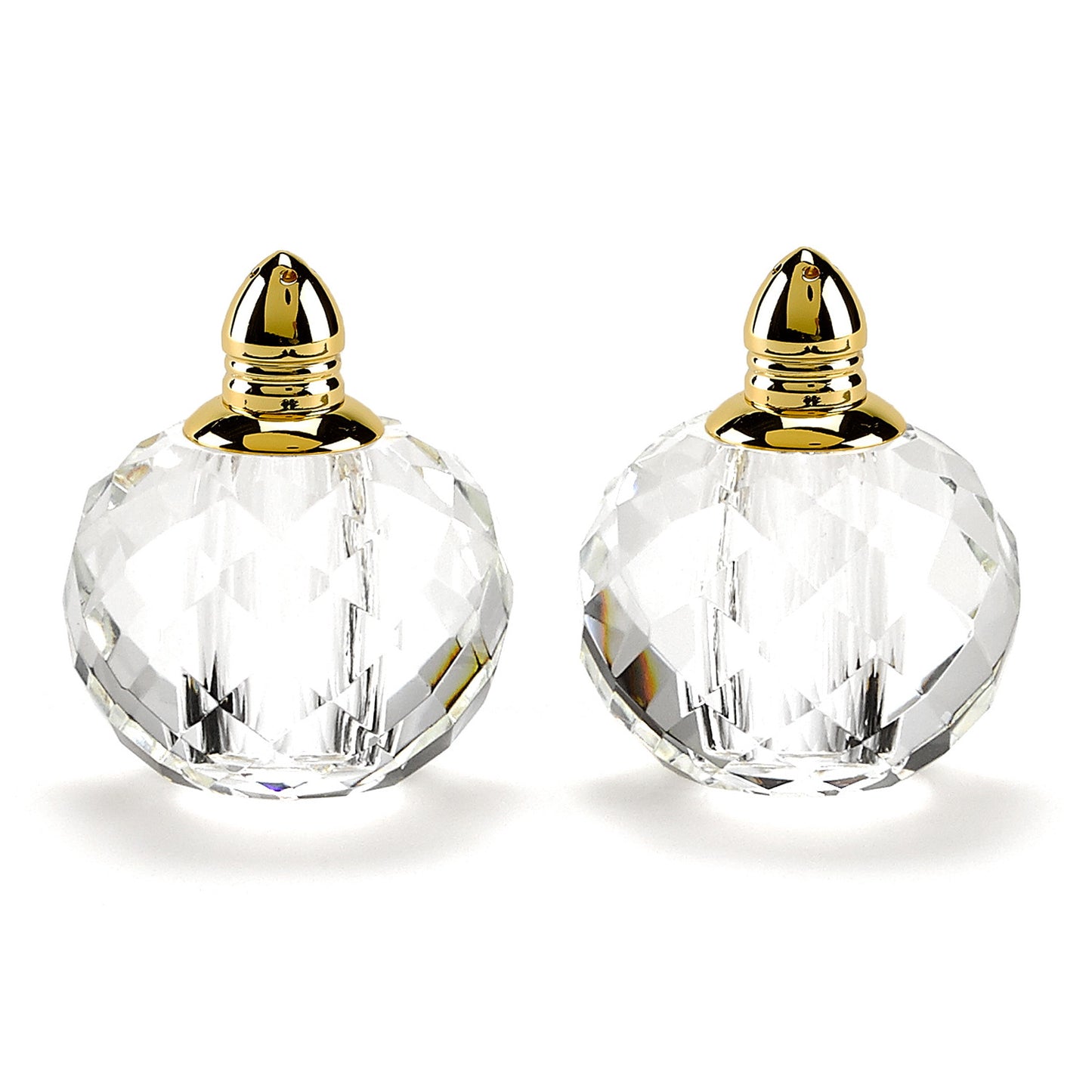 Handcrafted Optical Crystal and Gold Rounded Salt and Pepper Shakers-2