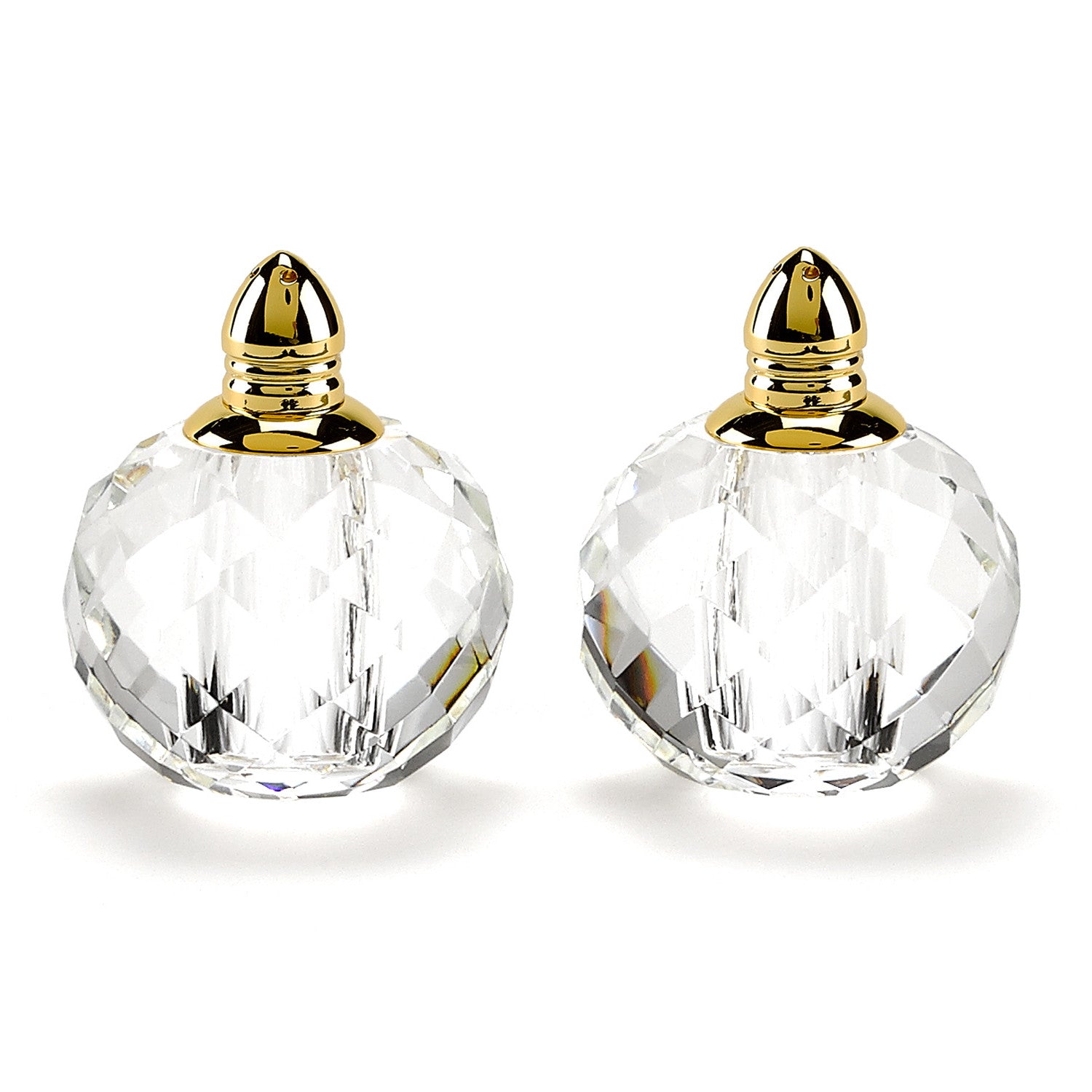 Handcrafted Optical Crystal and Gold Rounded Salt and Pepper Shakers-2