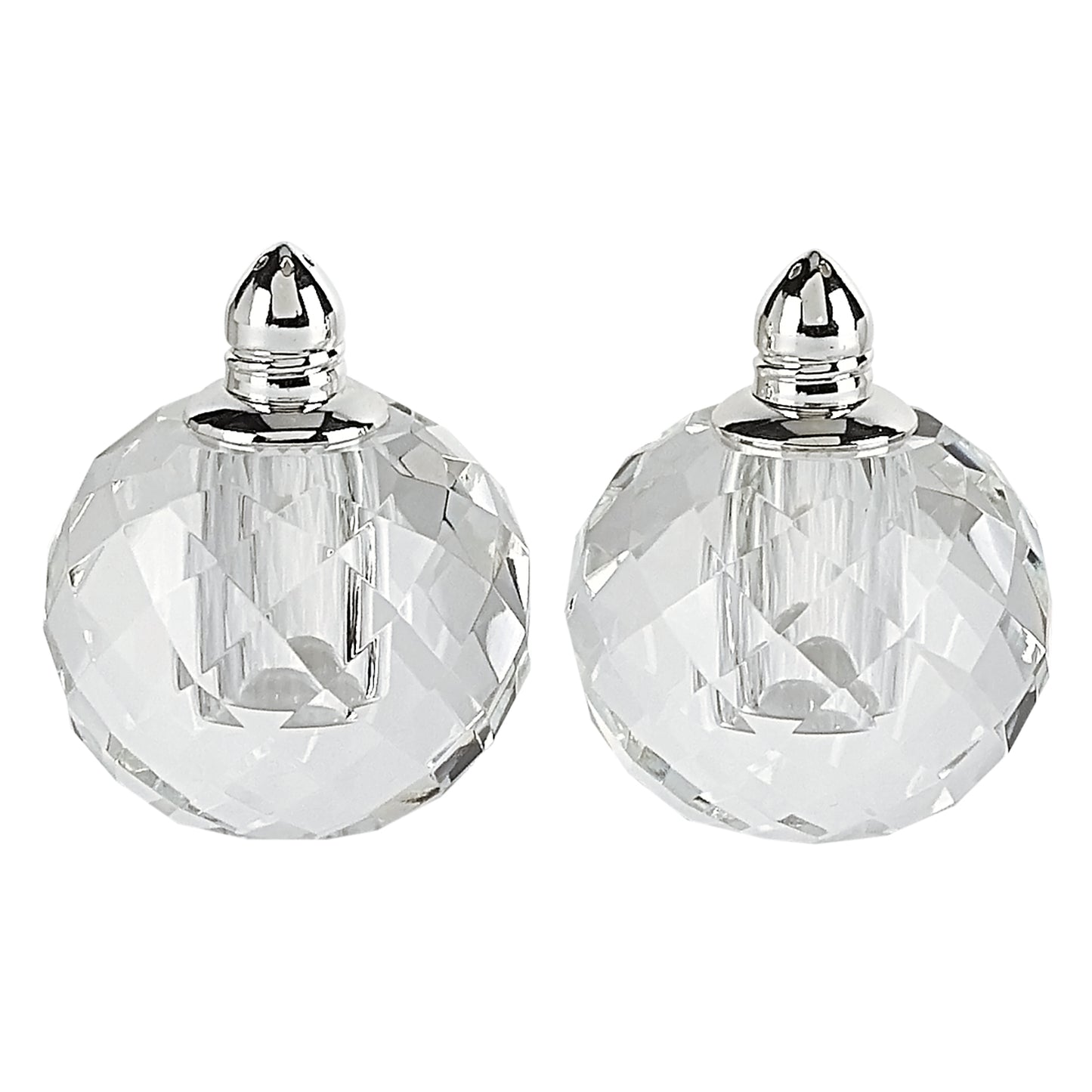 Handcrafted Optical Crystal and Silver Rounded Salt and Pepper Shakers-0