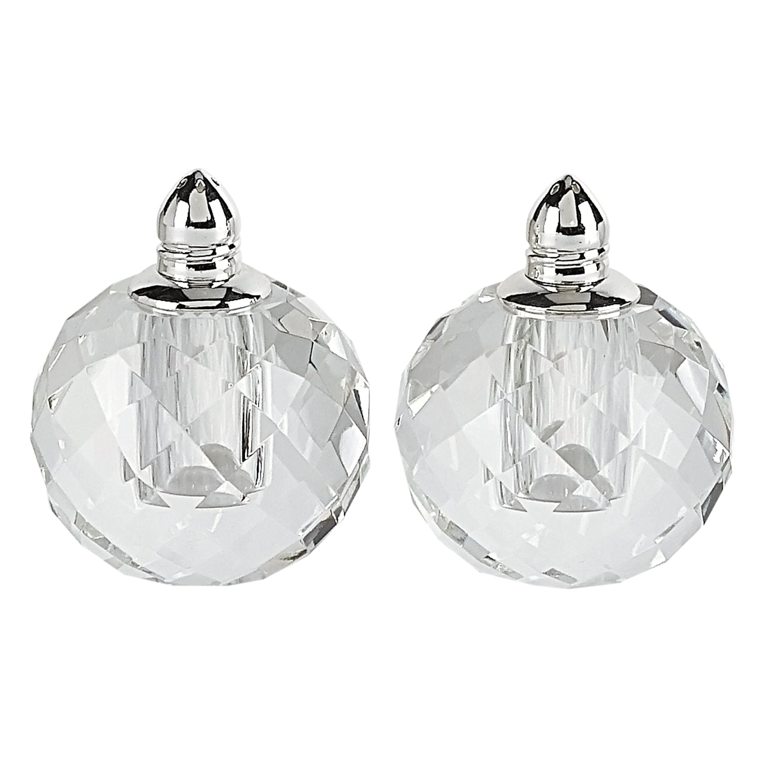 Handcrafted Optical Crystal and Silver Rounded Salt and Pepper Shakers-0