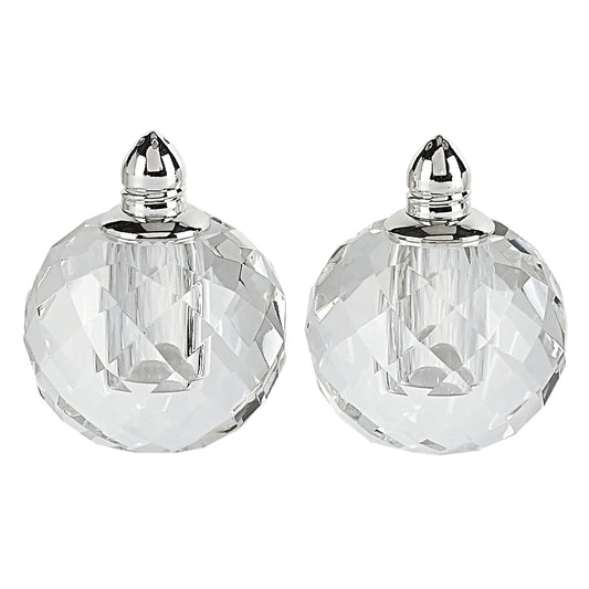 Handcrafted Optical Crystal and Silver Rounded Salt and Pepper Shakers-0