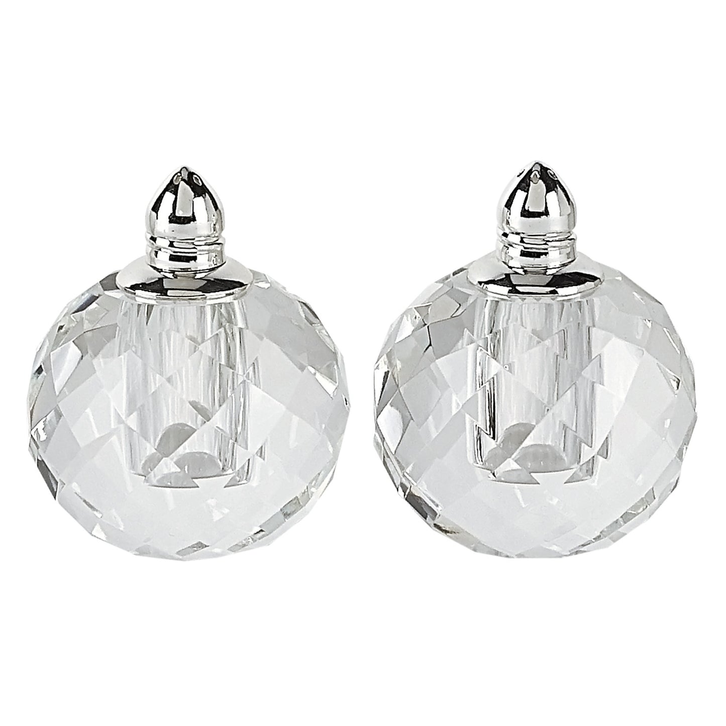 Handcrafted Optical Crystal and Silver Rounded Salt and Pepper Shakers-2
