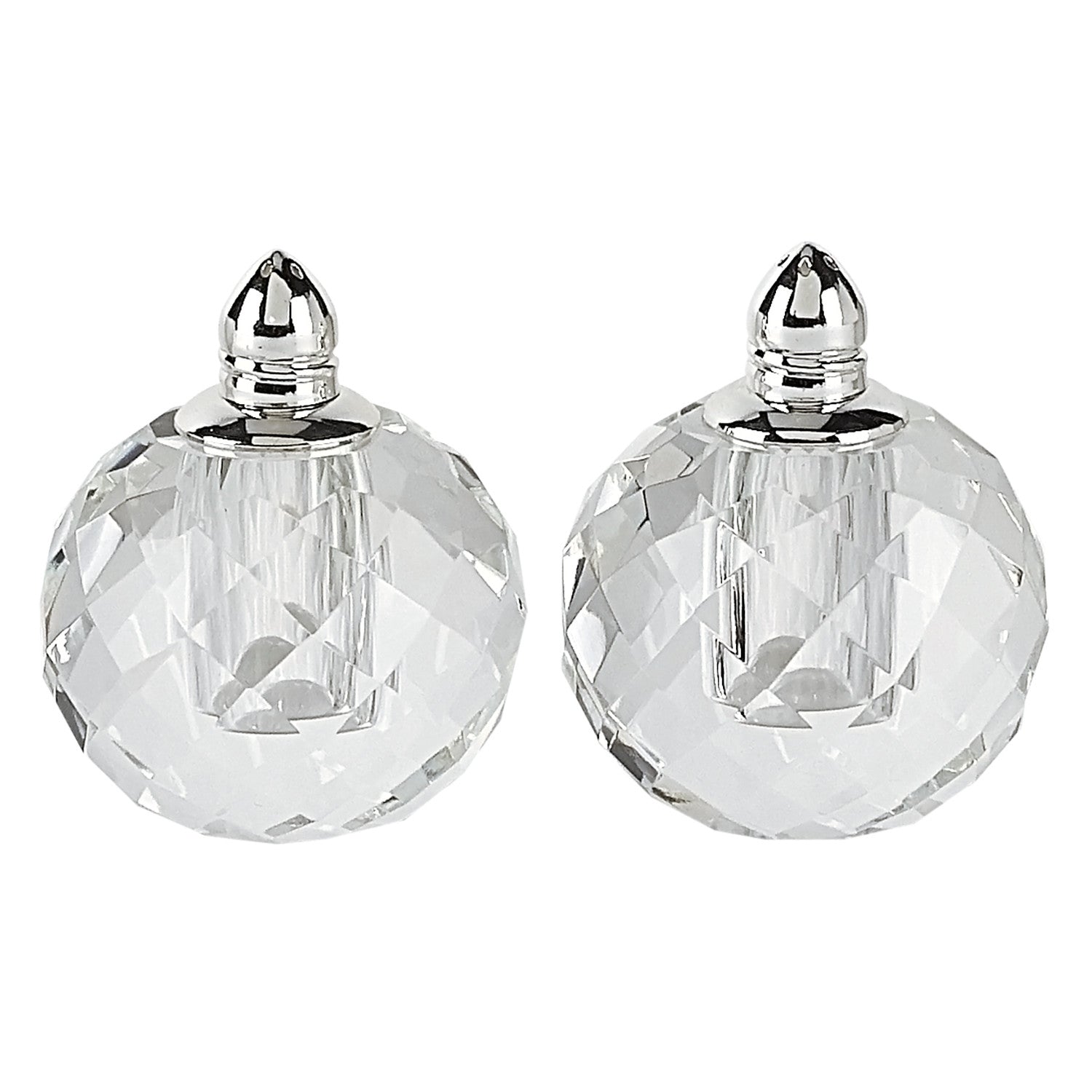 Handcrafted Optical Crystal and Silver Rounded Salt and Pepper Shakers-2
