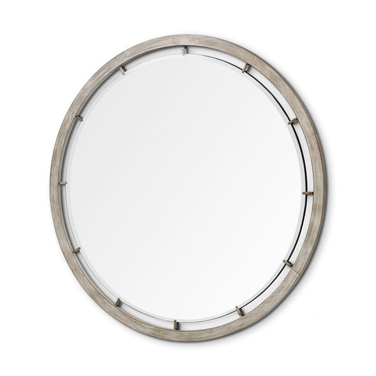 54" Round Brown Wood Frame Wall Mirror-0
