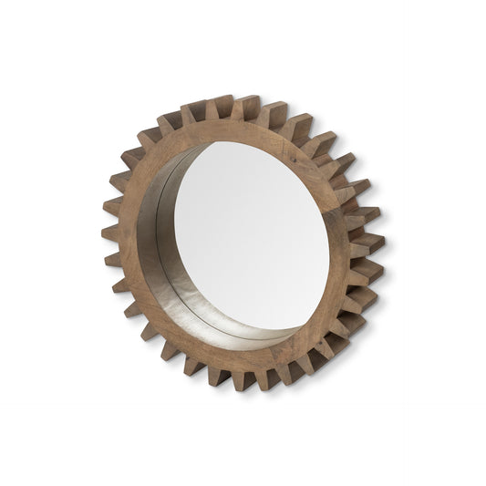 26" Round Brown Wood Frame Wall Mirror-0