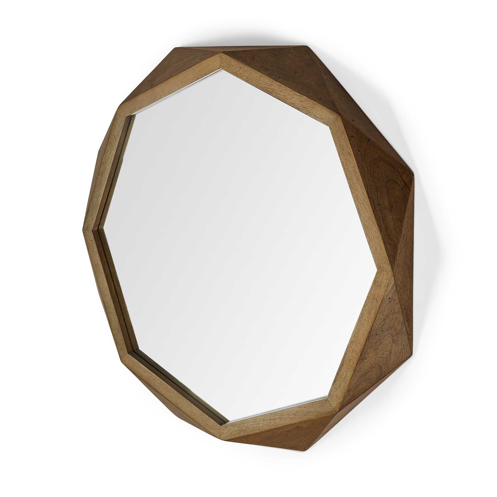 41" Octagon Brown Wood Frame Wall Mirror-0