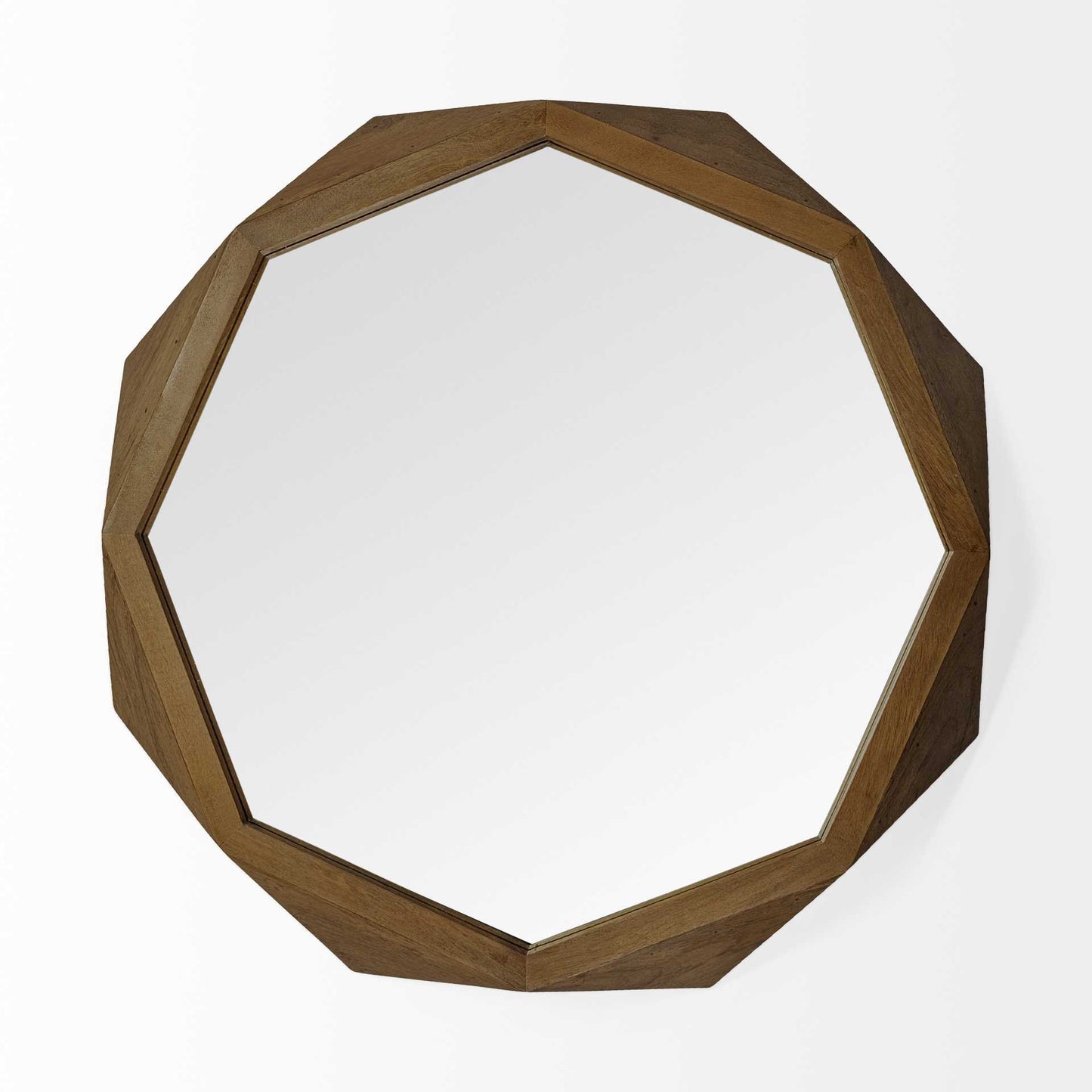 41" Octagon Brown Wood Frame Wall Mirror-1