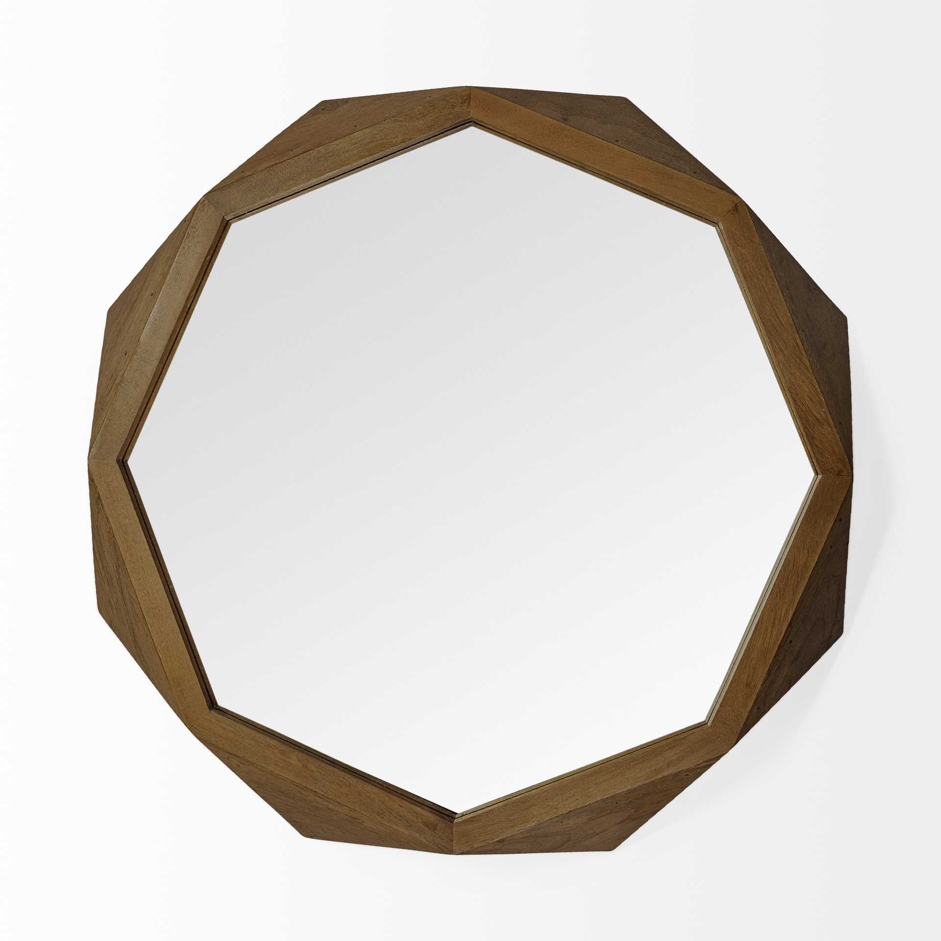 41" Octagon Brown Wood Frame Wall Mirror-1