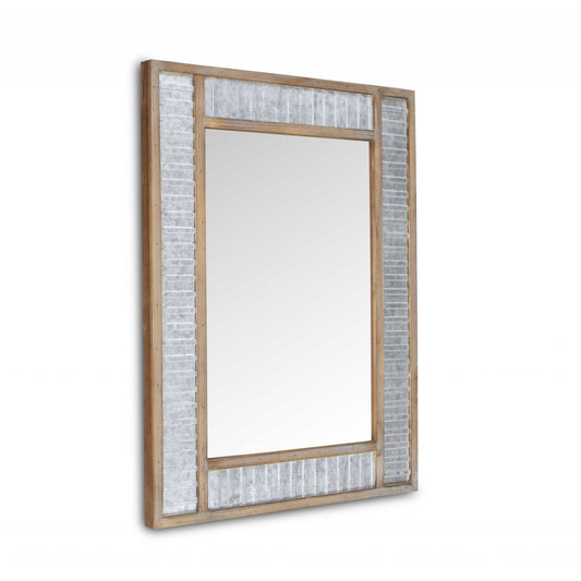 Modern Farmhouse Rectangular Wood and Galvanized Metal Wall Mirror-0