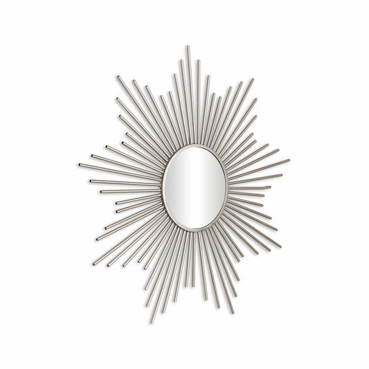 Striking Silver Metal Sunburst Design Wall Mirror-0