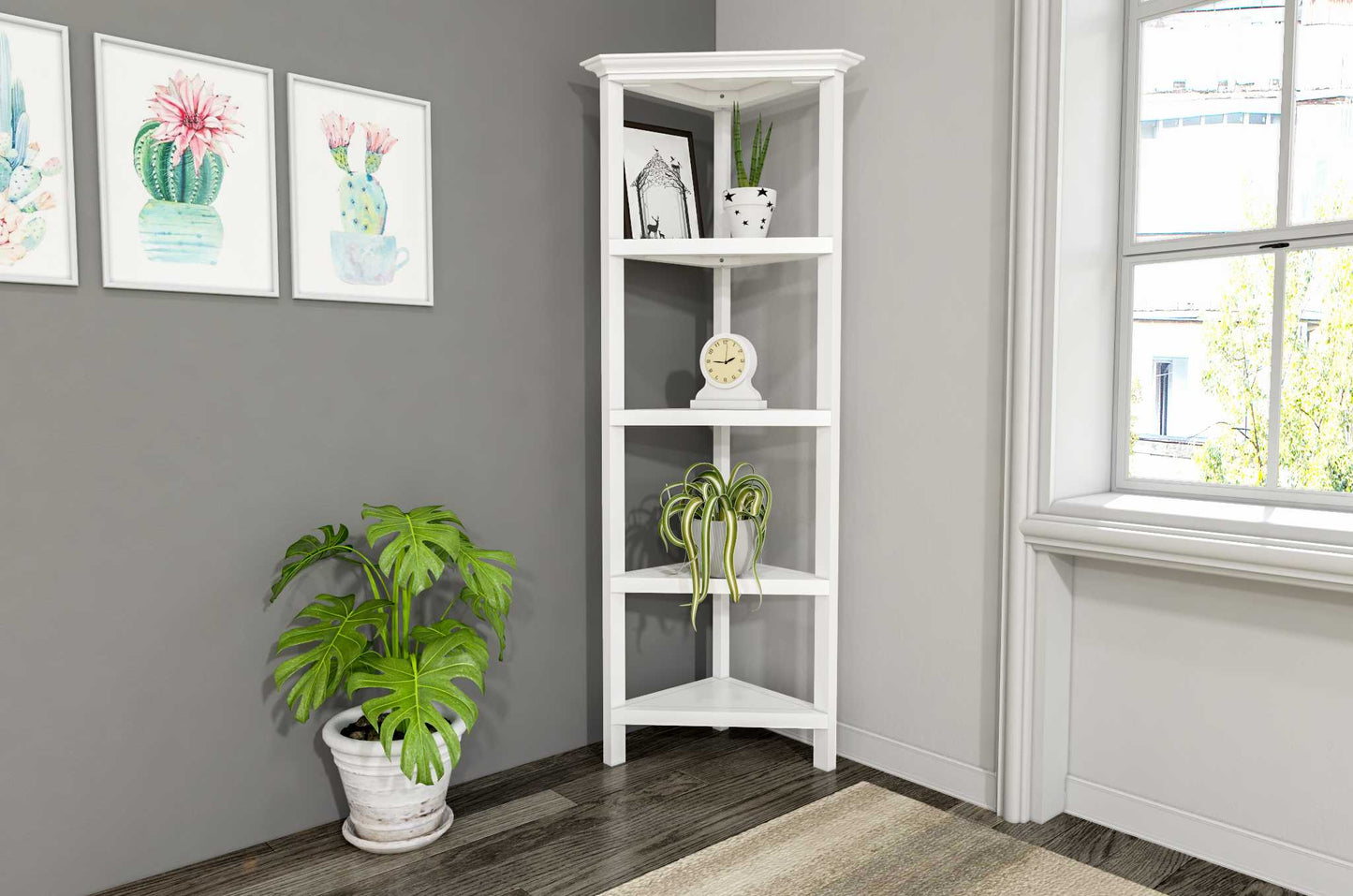 60" Bookcase with 2 Shelves in White-2