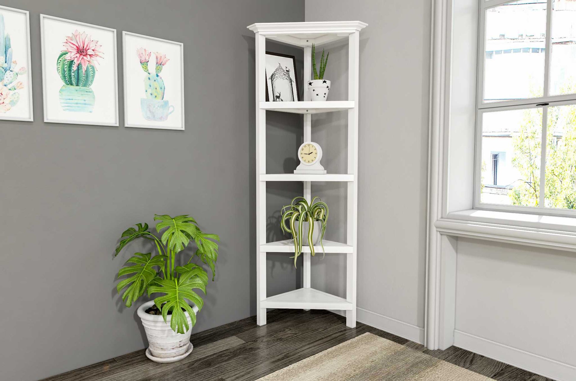 60" Bookcase with 2 Shelves in White-2