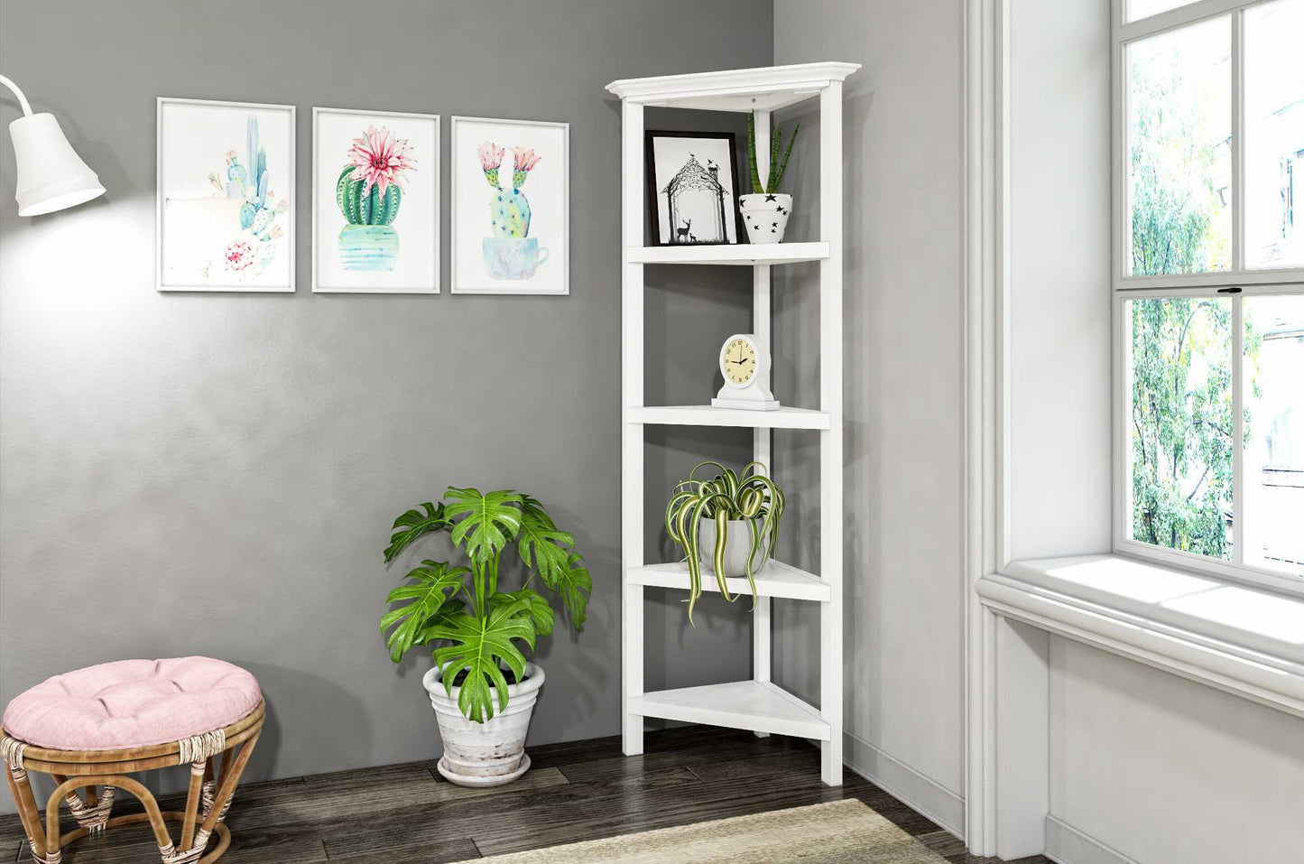60" Bookcase with 2 Shelves in White-3