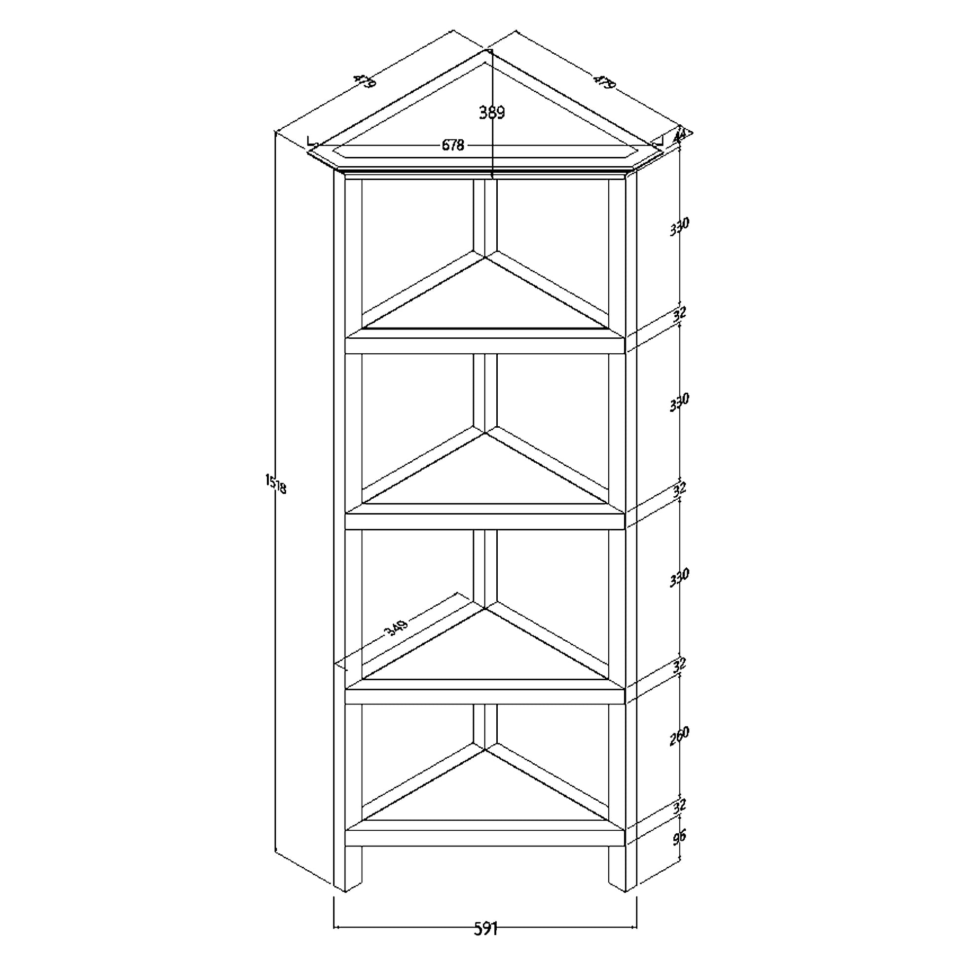 60" Bookcase with 2 Shelves in White-5
