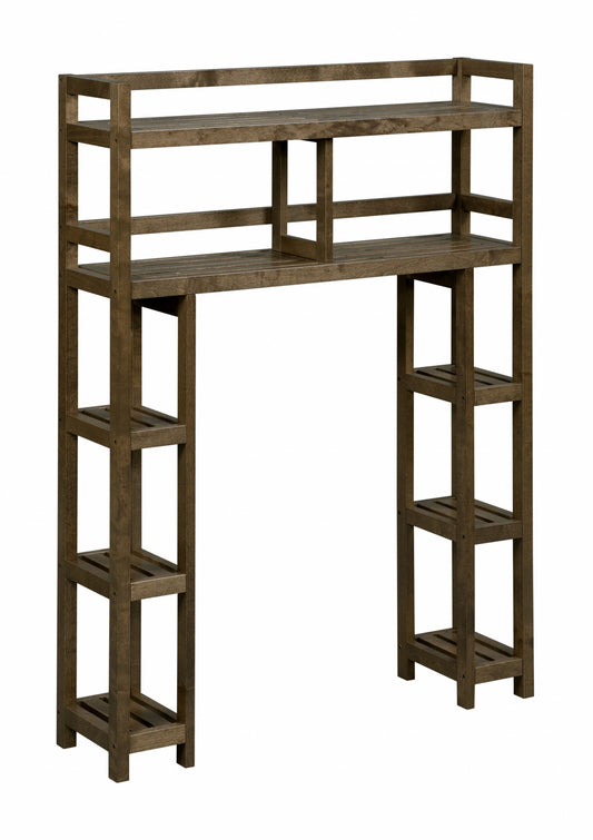 Chestnut Finish 2 Tier Solid Wood Over Toilet Organizer-0
