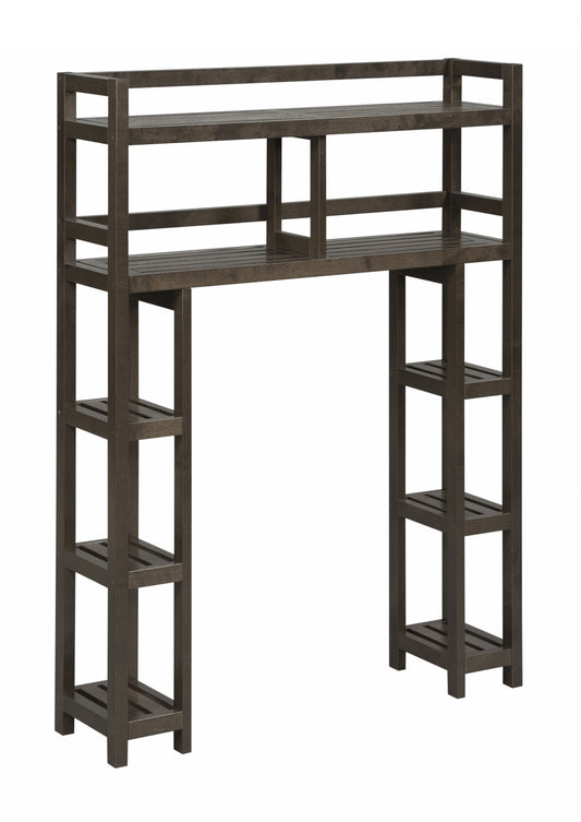 Espresso Finish 2 Tier Solid Wood Over Toilet Organizer-0