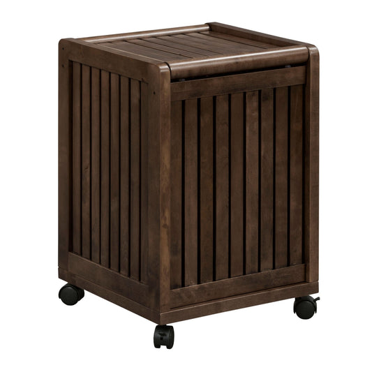 Espresso Solid Wood Rolling Laundry Hamper with Lid-0
