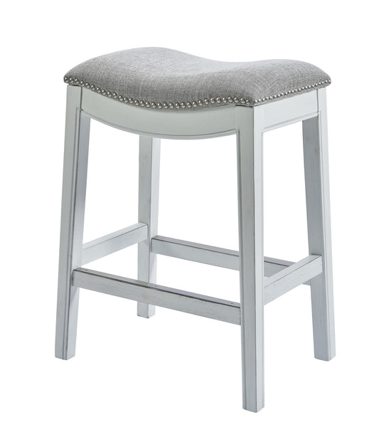 Counter Height Saddle Style Counter Stool with Grey Fabric and Nail head Trim-0
