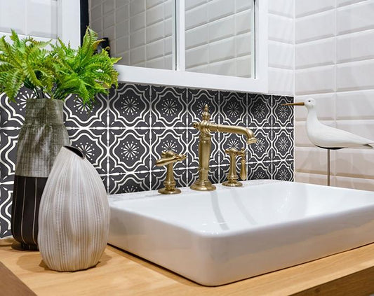 8" X 8" Burst Gray and White Peel and Stick Removable Tiles-0