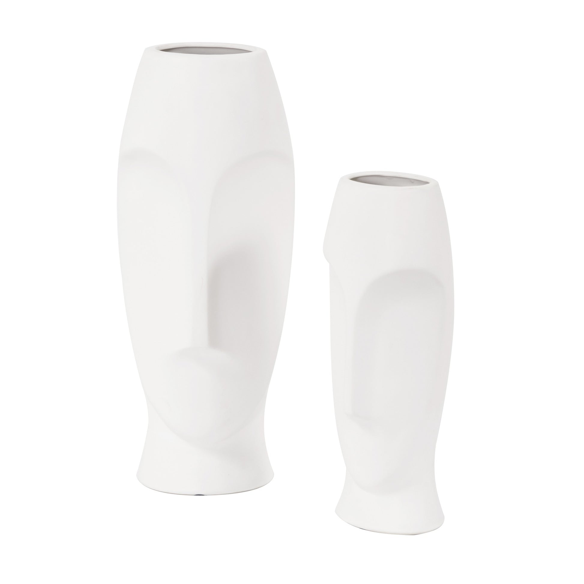 Matte White Ceramic Vase with Abstract Faces-0