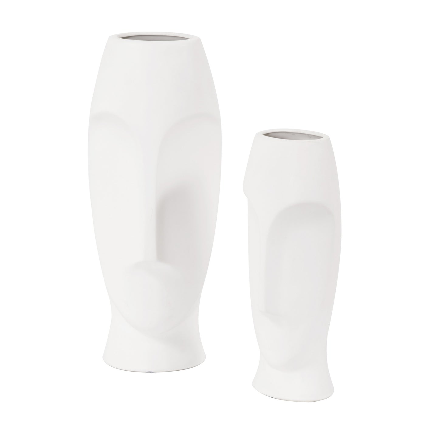 Matte White Ceramic Vase with Abstract Faces-1