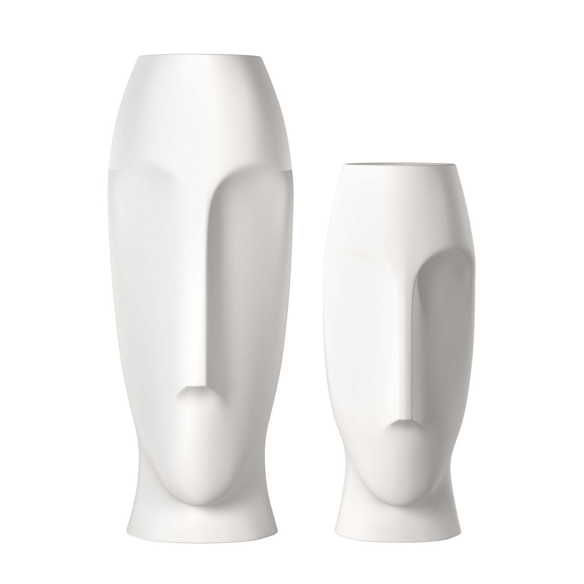 Matte White Ceramic Vase with Abstract Faces-2