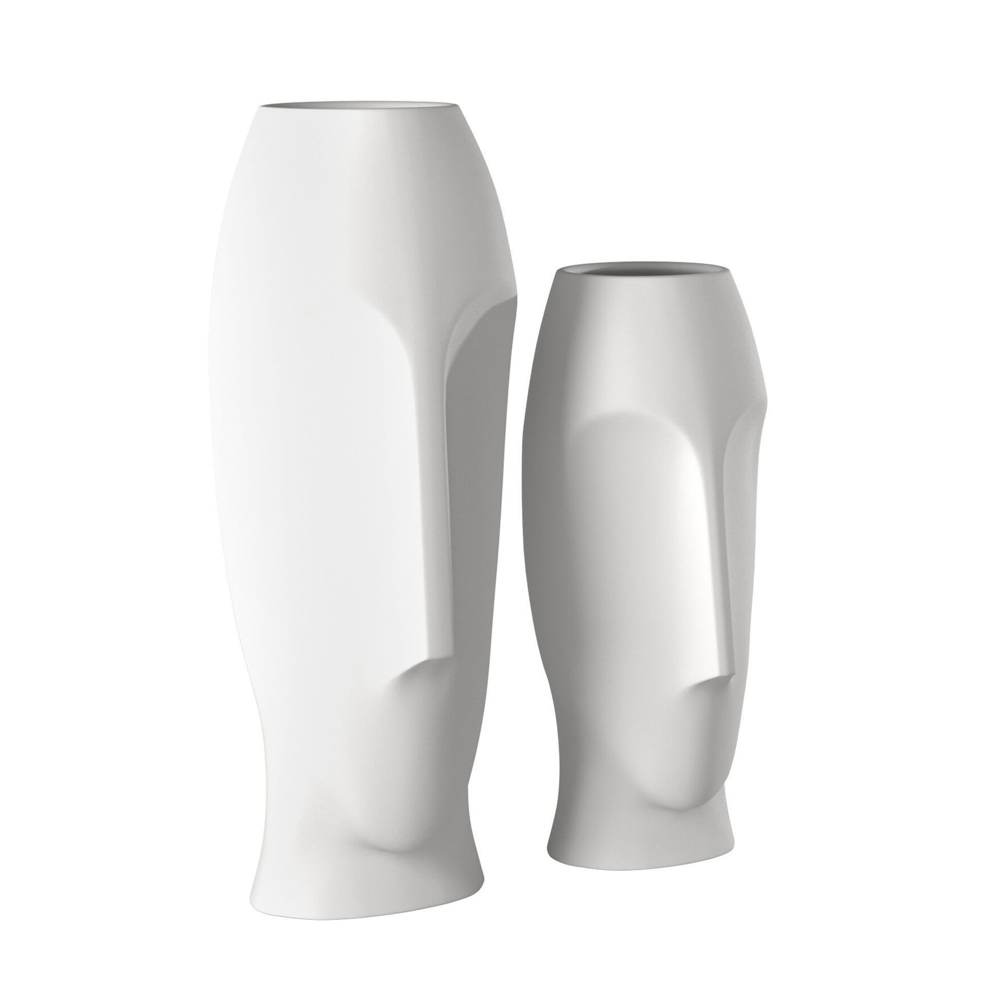 Matte White Ceramic Vase with Abstract Faces-3