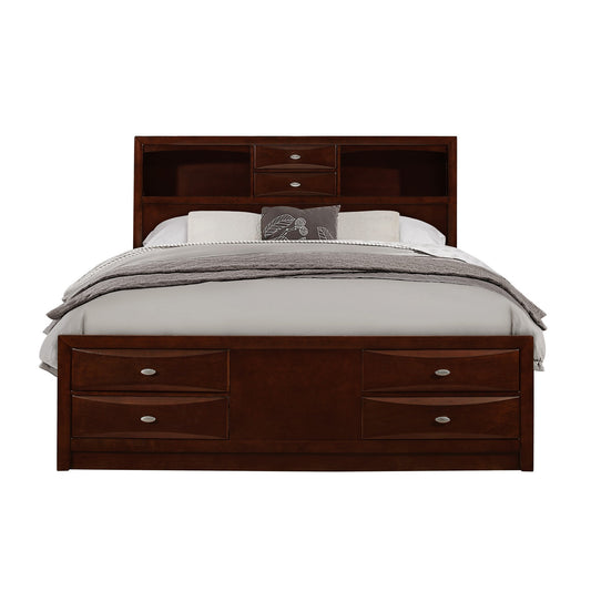 New Merlot veneer King Bed with bookcase headboard  10 drawers-0