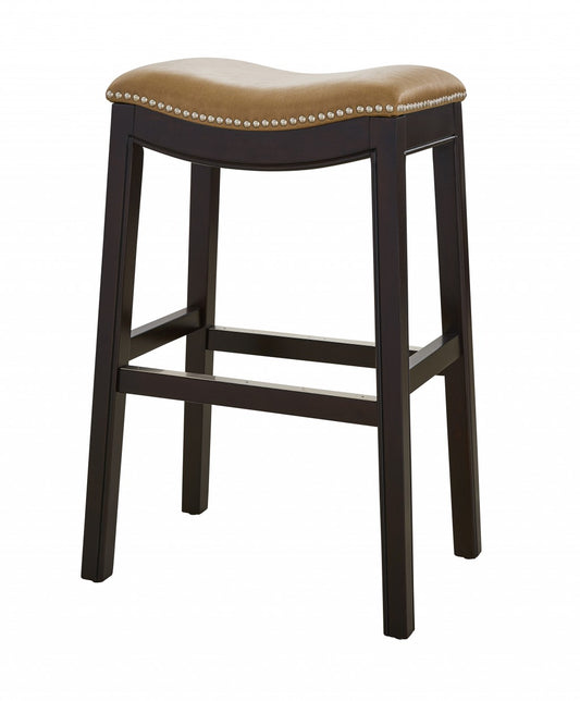 30" Espresso and Carmel Saddle Style Counter Height Bar Stool-0